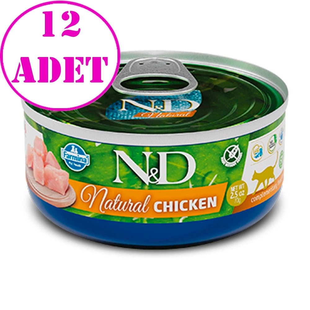 N&D Natural Tavuklu Yetişkin Kedi Konservesi 70 Gr 12 AD
