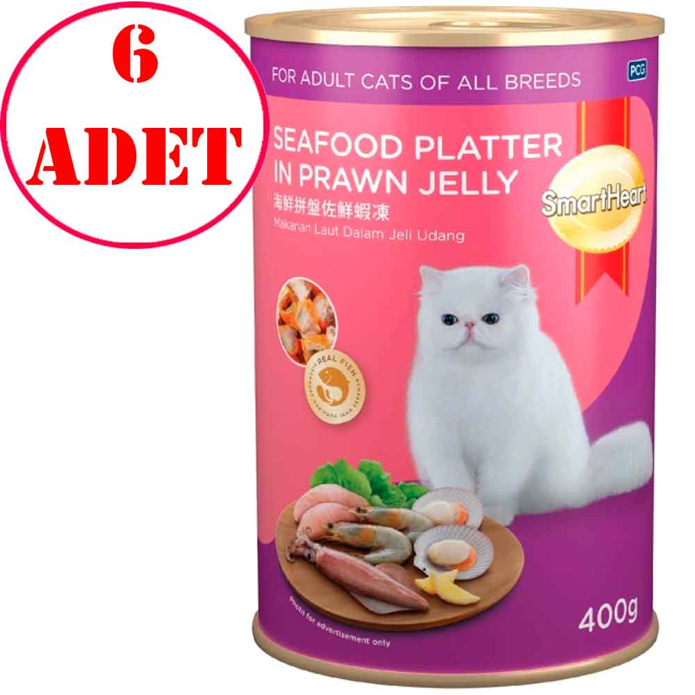 Smart Heart Kedi Konservesi Jöle İçinde Deniz Ürünleri ve Karidesli 400 Gr 6 AD