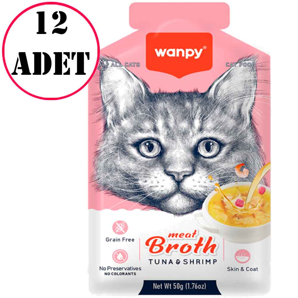 Wanpy Ton Balıklı ve Karidesli Tahılsız Kedi Çorbası 50 Gr 12 Ad