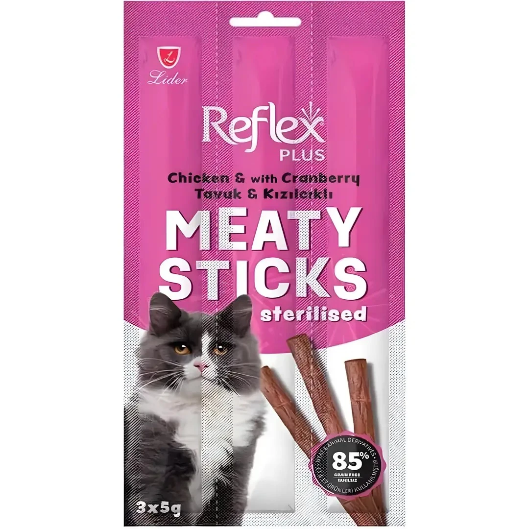 Reflex Plus Tavuklu ve Kızılcıklı Kısırlaştırılmış Kedi Ödül Çubuğu 3*5gr