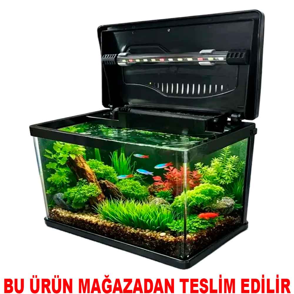 Makro Bombeli İthal Akvaryum Seti Siyah 23,8 Cm 16,1 x 26,5 Cm