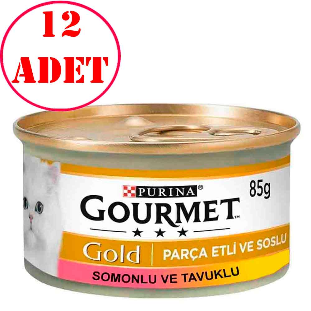 Gourmet Gold Parça Etli Soslu Somonlu ve Tavuklu Kedi Konservesi 85 Gr 12 AD