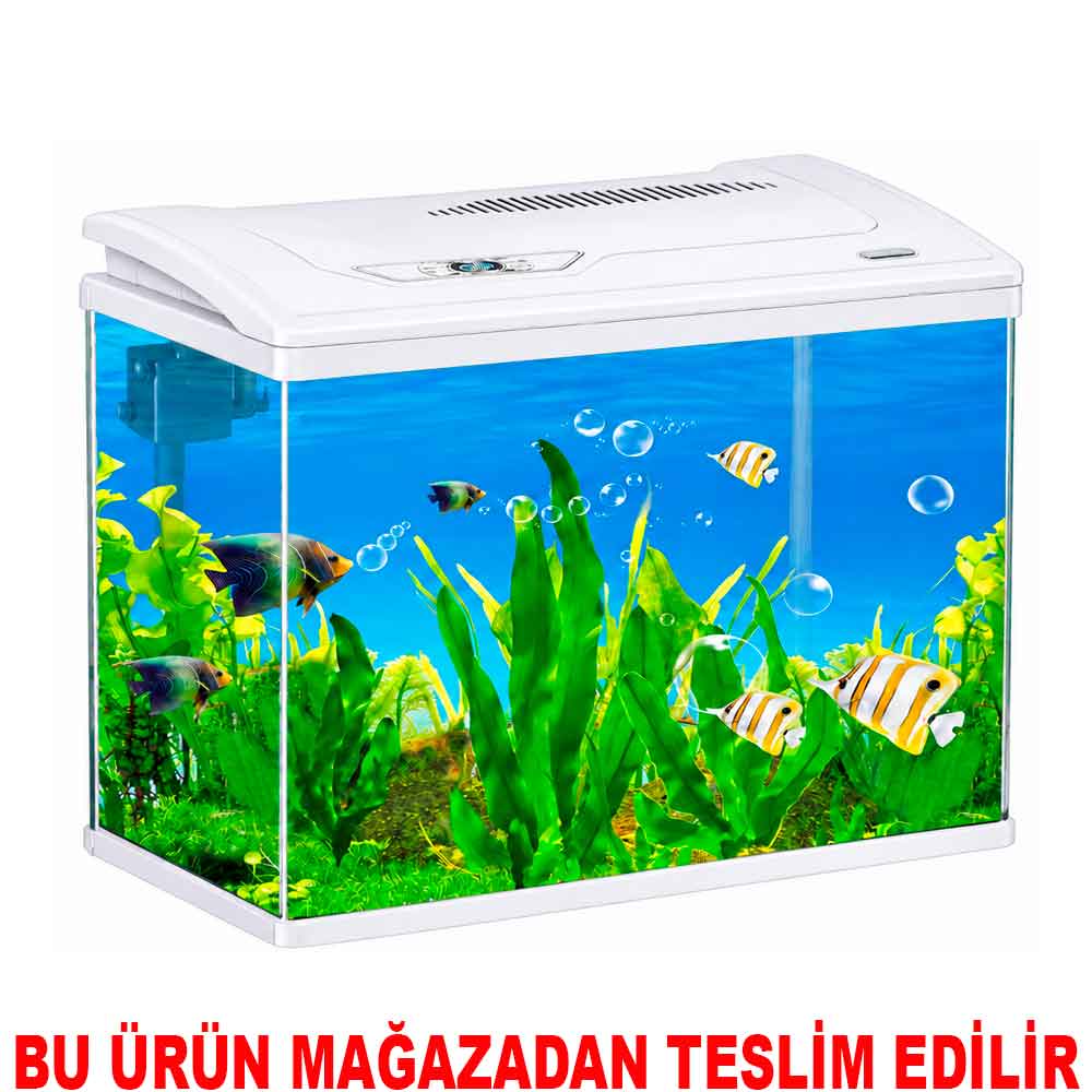 Makro İthal Akvaryum Seti Beyaz 48 Cm 26 x 46 Cm Bombeli