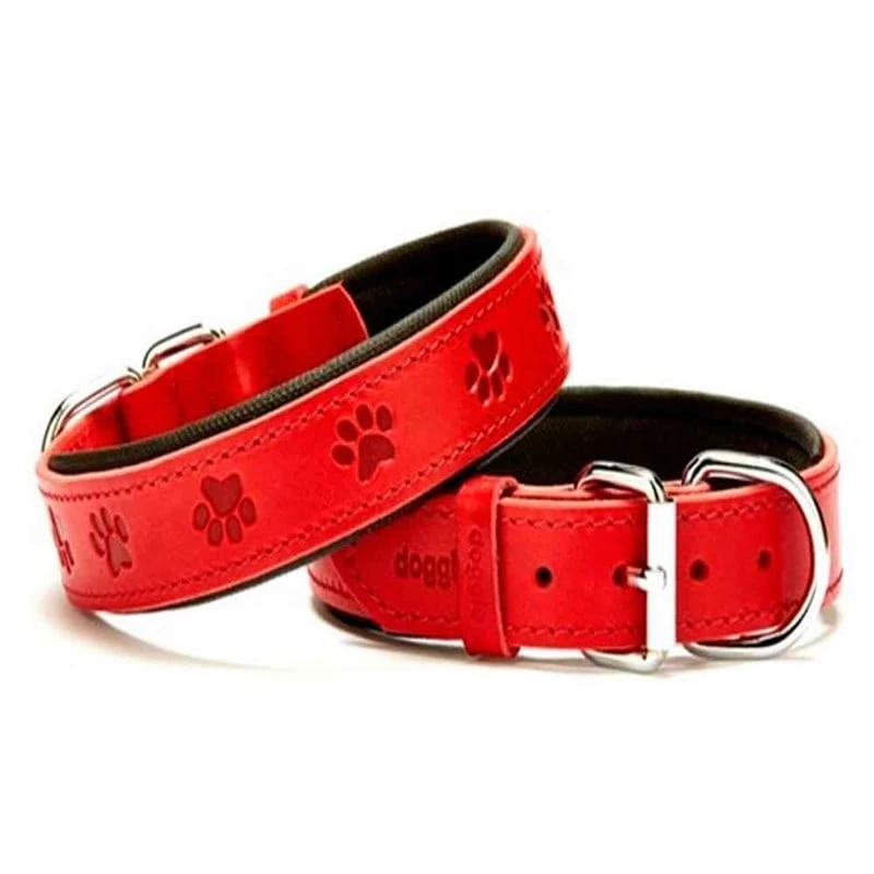 Doggie Comfort Pati Desenli Deri Boyun Tasması Kırmızı SBT-3536