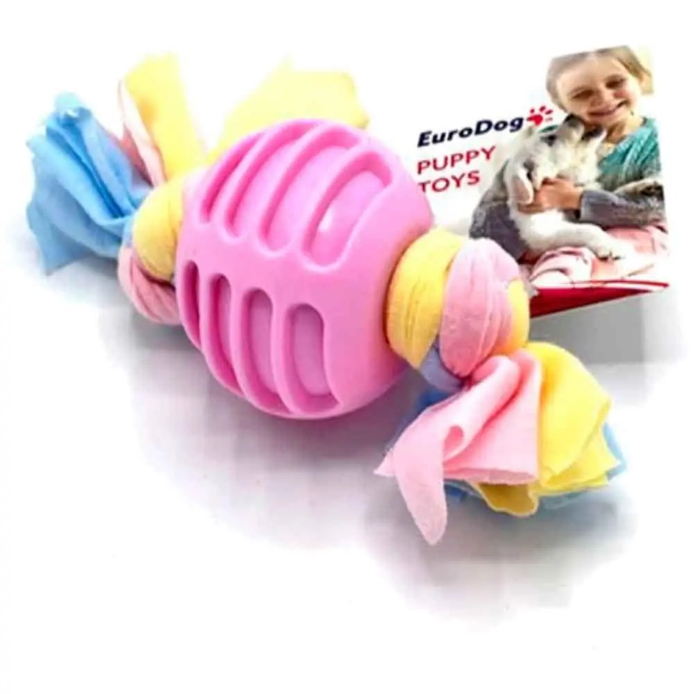 EuroDog Puppy Toys Diş İpli Kauçuk Top Yavru Köpek Oyuncağı Pembe 17 Cm