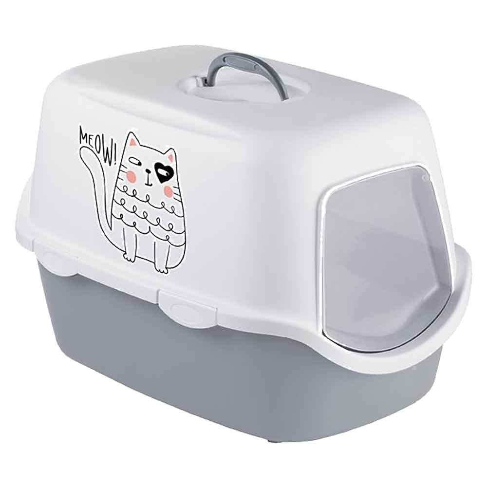 Stefanplast Kapalı Kedi Tuvaleti Griffe Baskılı Gri/Beyaz