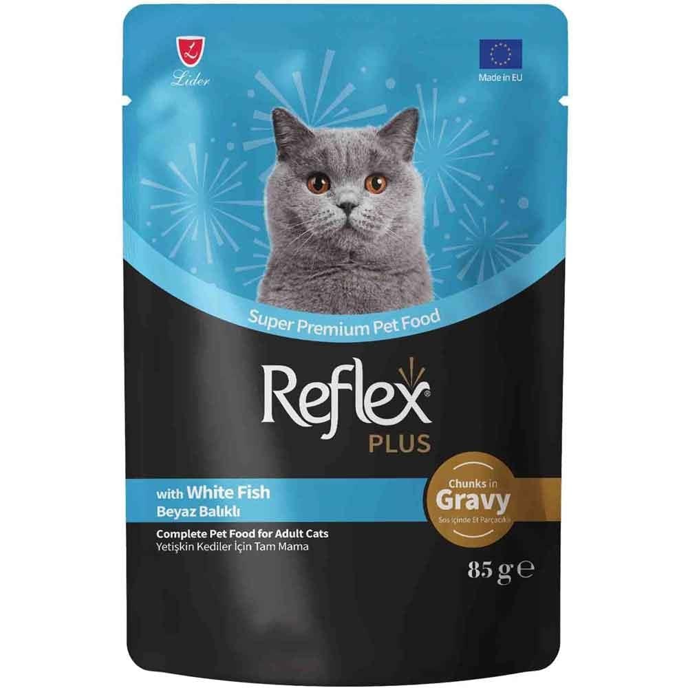 Reflex Plus Sos İçinde Et Parçacıklı Beyaz Balıklı Kedi Konservesi 85gr