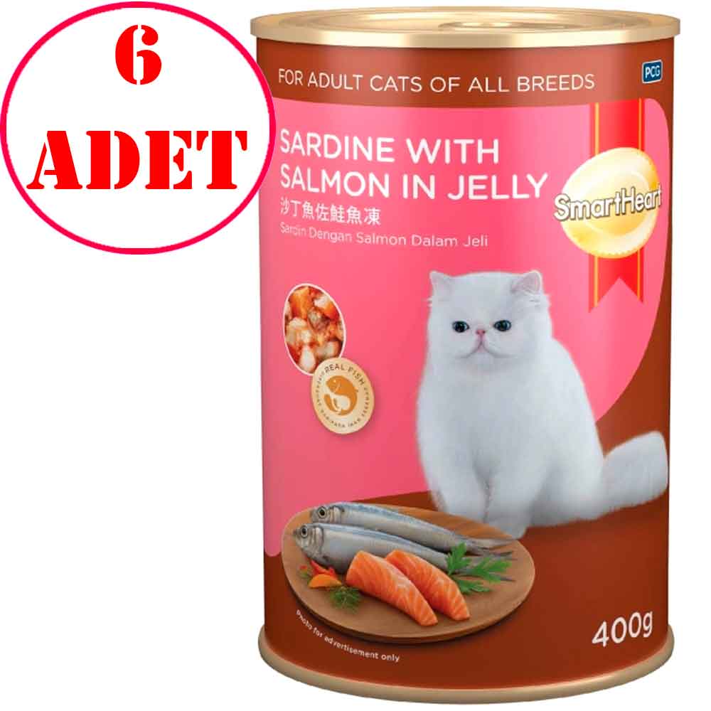 Smart Heart Kedi Konservesi Jöle İçinde Somon ve Sardalyalı 400 Gr 6 AD