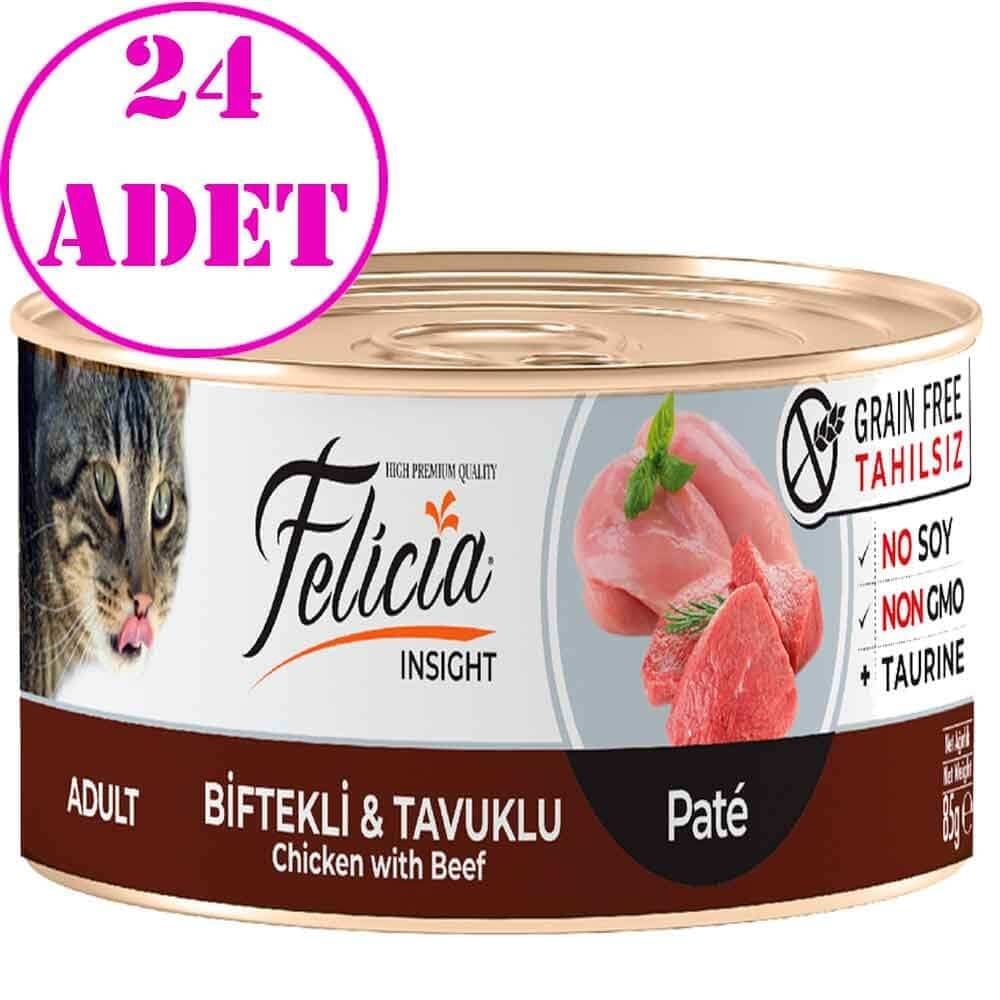 Felicia Tahılsız Biftekli Tavuklu Kıyılmış Yaş Kedi Maması 85 Gr 24 AD