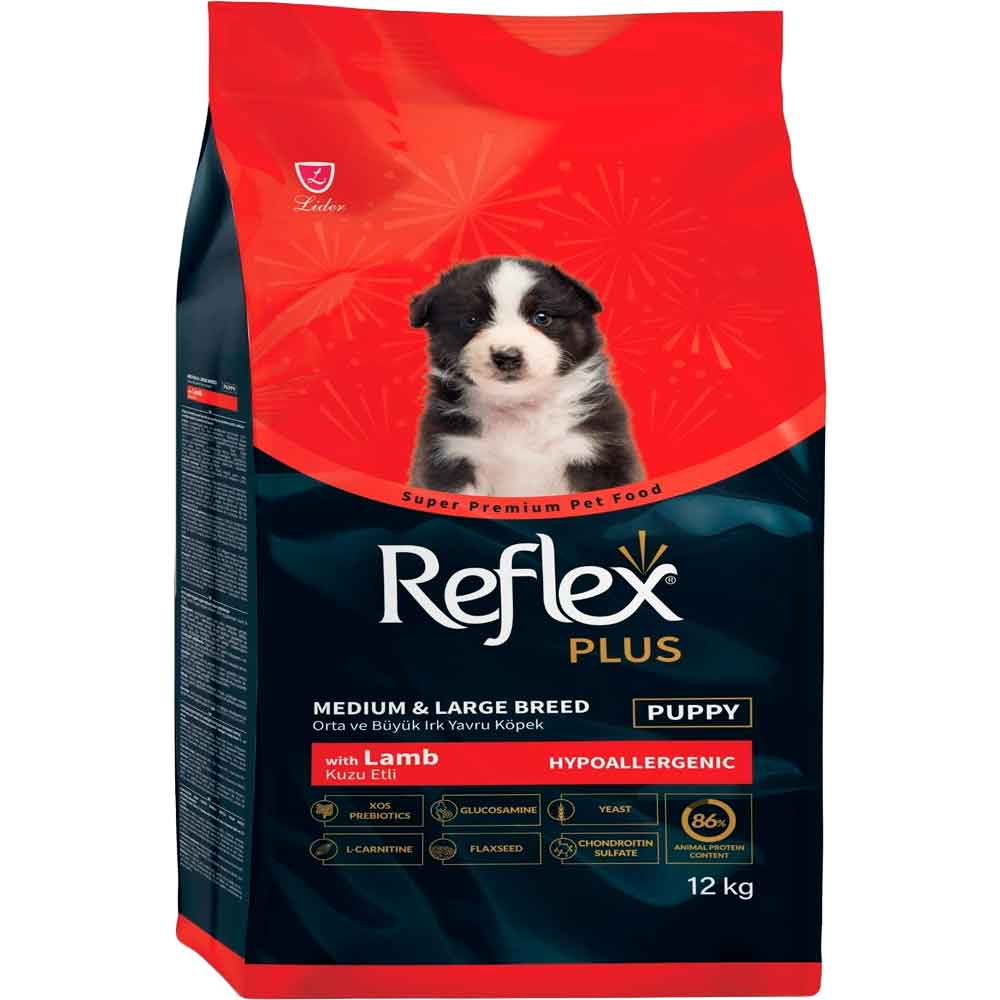 Reflex Plus Yavru Köpek Maması Kuzu Etli ve Pirinçli Orta ve Büyük Irk 12 Kg