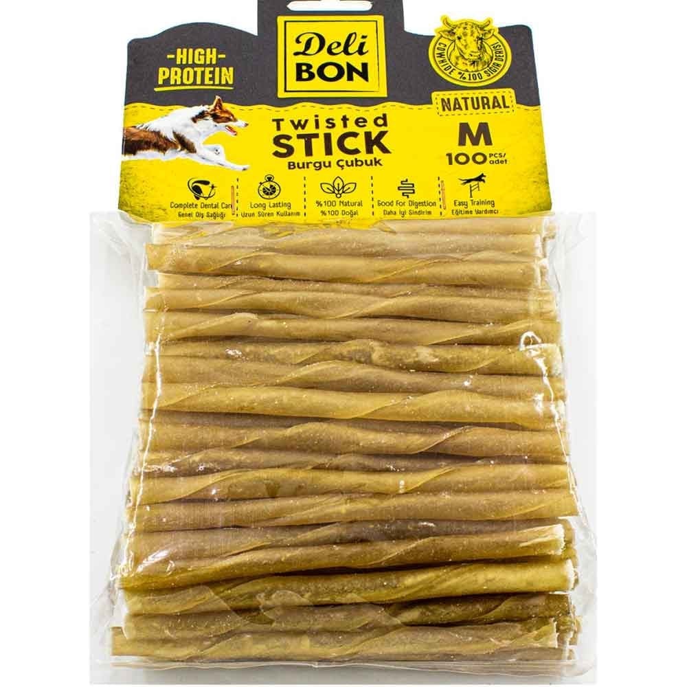 DeliBon Köpek Ödül Kemiği Burgu Çubuk Kalın 100 Ad Natural