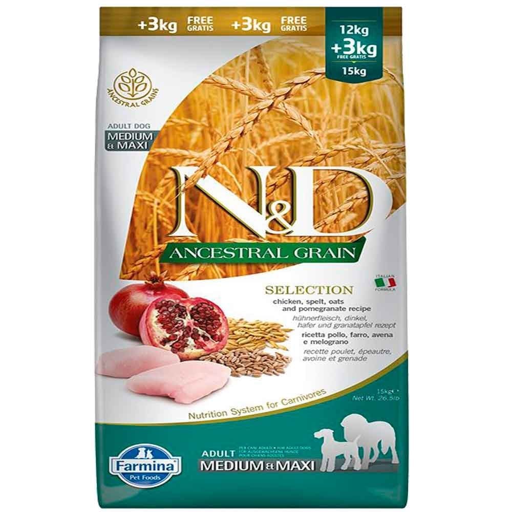 ND Düşük Tahıllı Tavuklu Narlı Medium Maxi Yetişkin Köpek Maması 12+3 Kg
