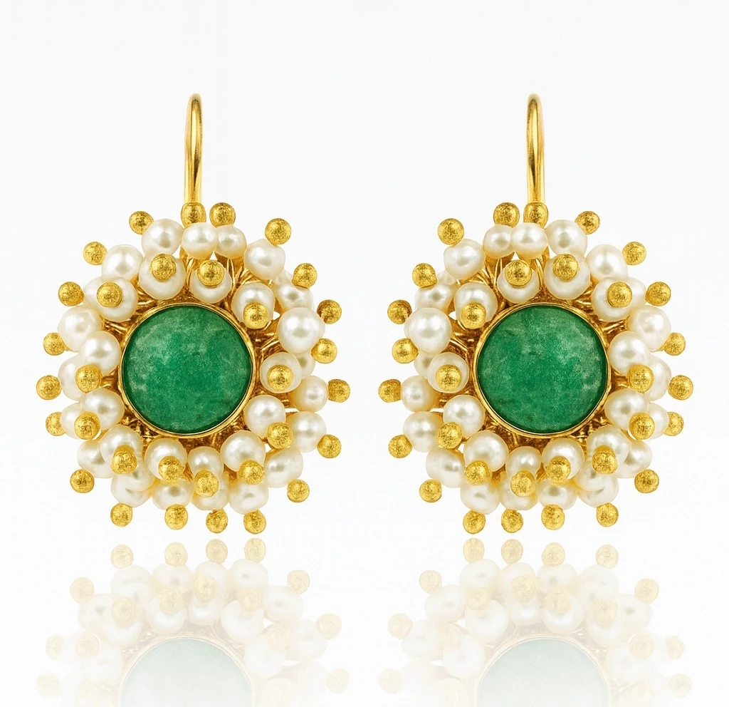 Belladonna Doğal İnci ve Amazonit Taşlı El Yapımı Küpe – Ma Atölye