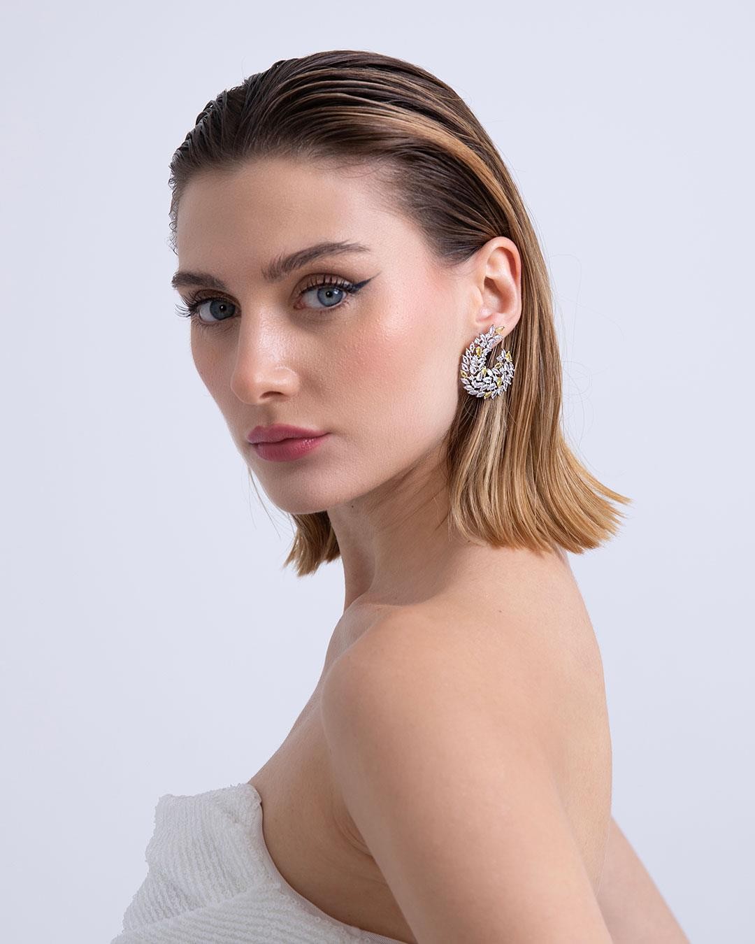 Divinus Kristal Taşlı Sarı Küpe