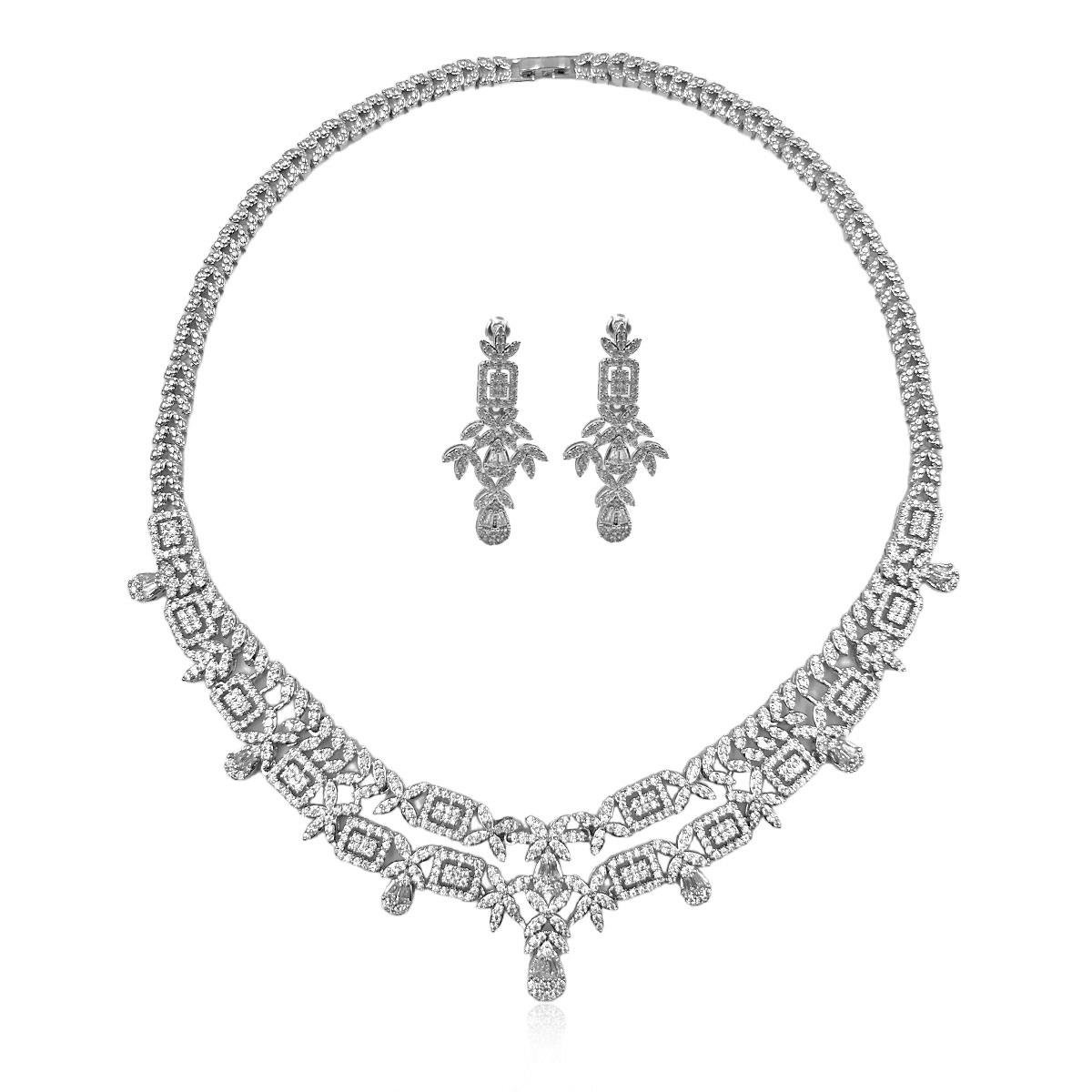 Glitter Kolye Küpe Silver Set