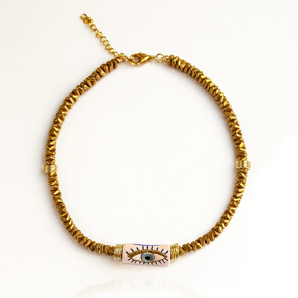 Toravela Seramik Göz Detaylı Doğal Hematit Kolye