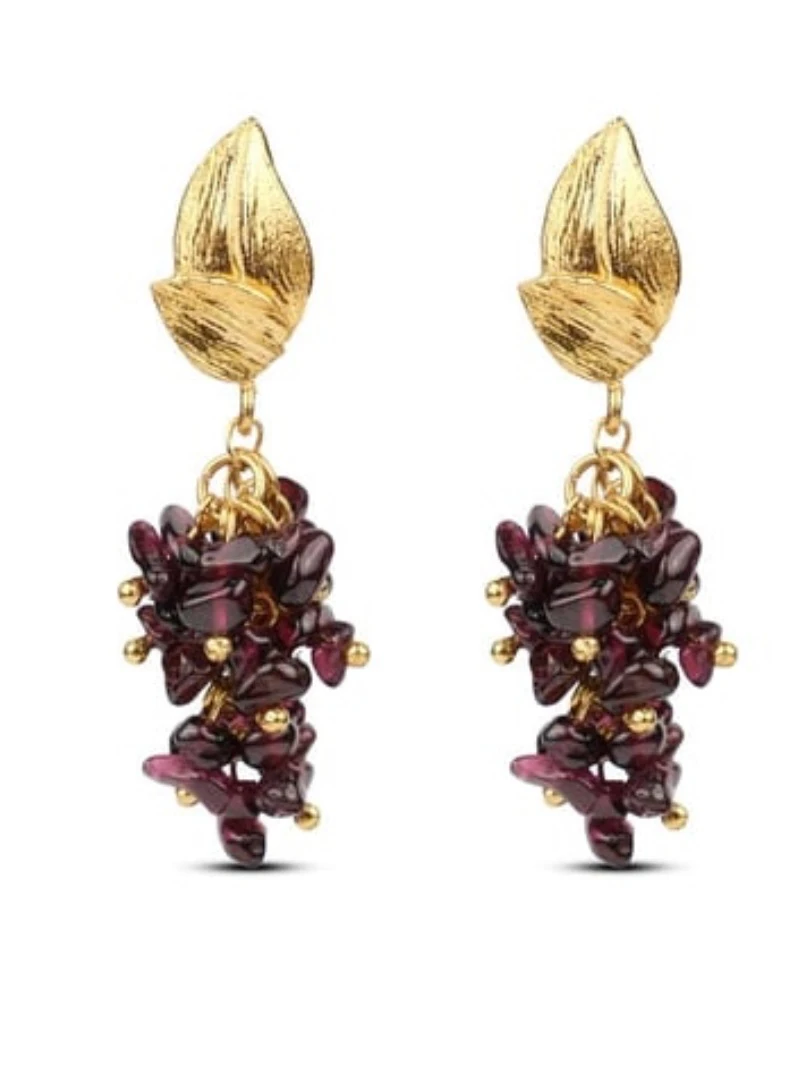 Salkım Doğal Taş Garnet Küpe