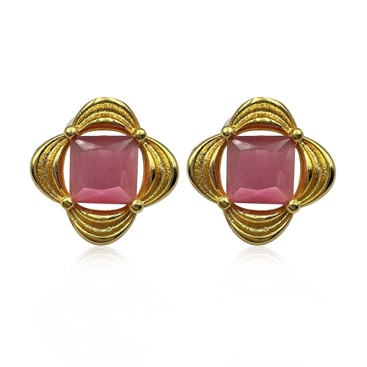 Clover Vintage Pembe Kedi Gözü Küpe 