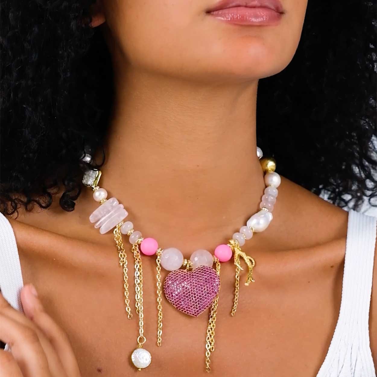 Cherie Pembe Kuvars Charm Kolye