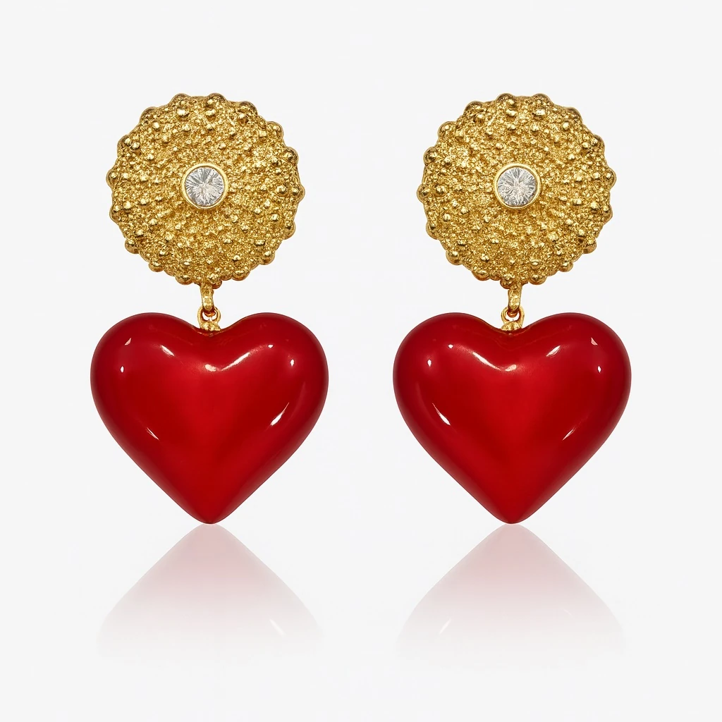 Scarlet Love Kırmızı Murano Kalp Detaylı Küpe 