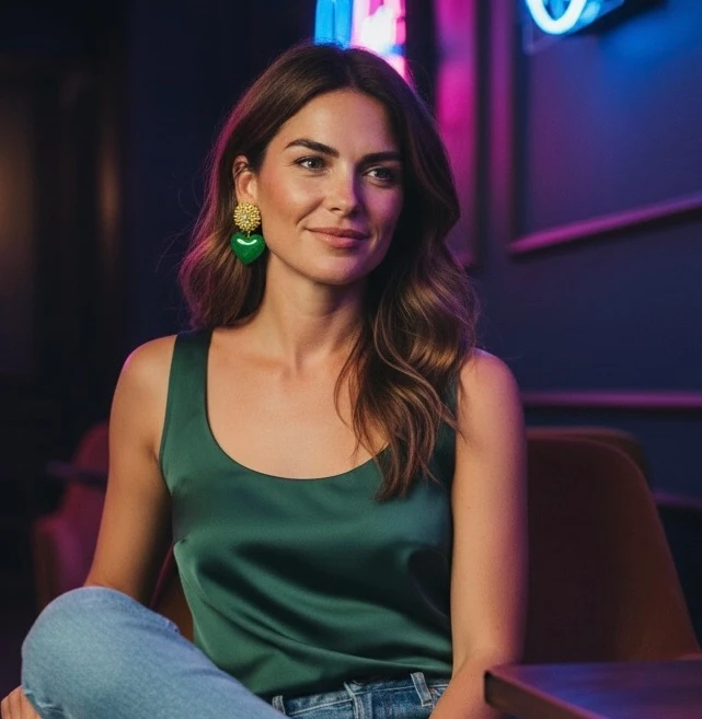 Scarlet Love Yeşil Murano Kalp Detaylı Küpe