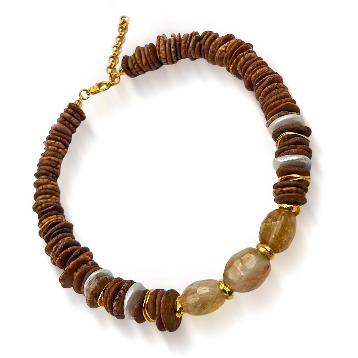Golden Earth Jasper, İnci ve Sitrin Özel Tasarım Kolye