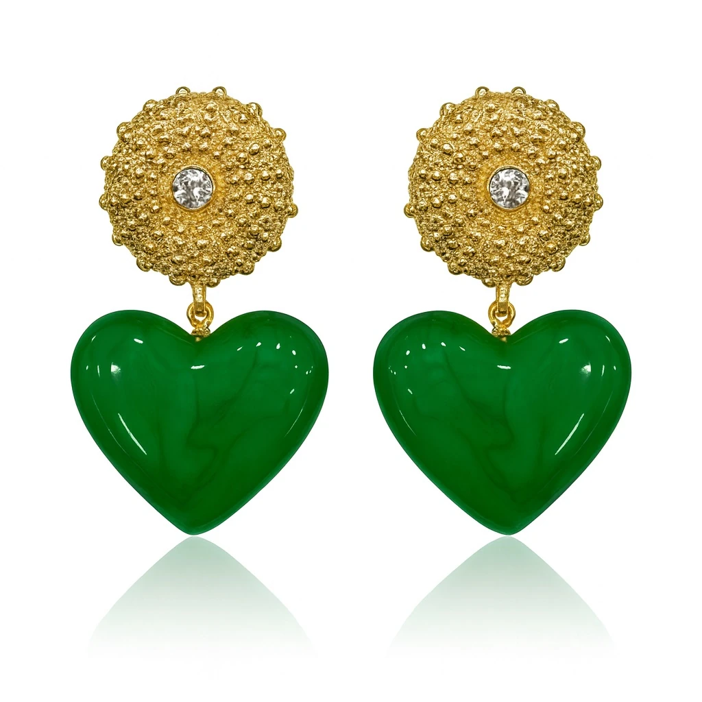 Scarlet Love Yeşil Murano Kalp Detaylı Küpe