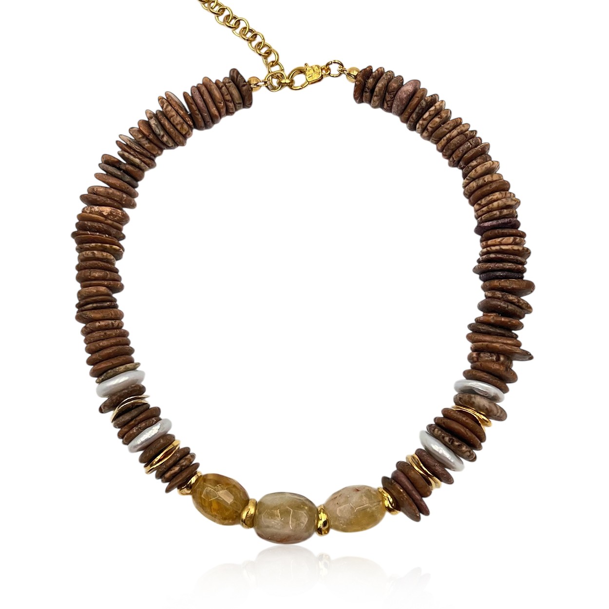 Golden Earth Jasper, İnci ve Sitrin Özel Tasarım Kolye