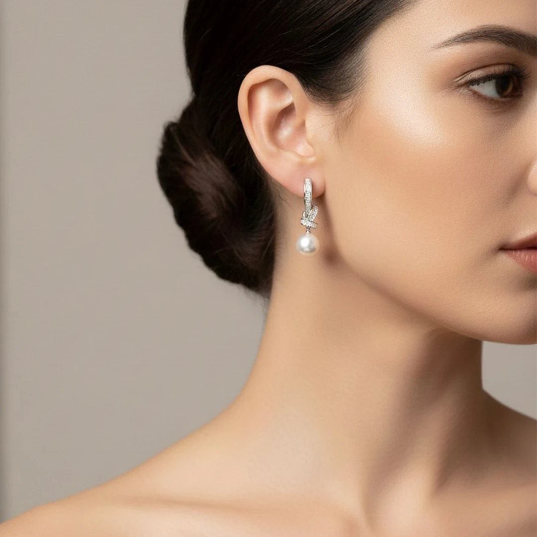 Node Mayorka İnci Gümüş Kaplama Zirkon Küpe