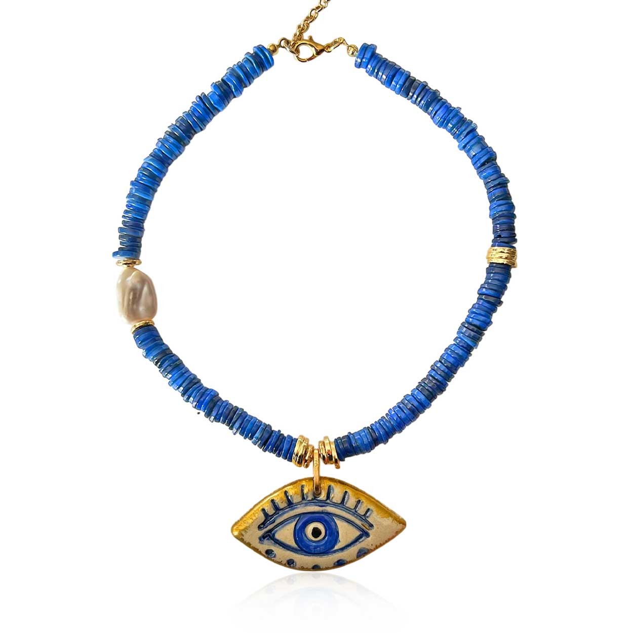 Mystic Eye Lapis El Boyama Seramik Göz Detaylı Kolye