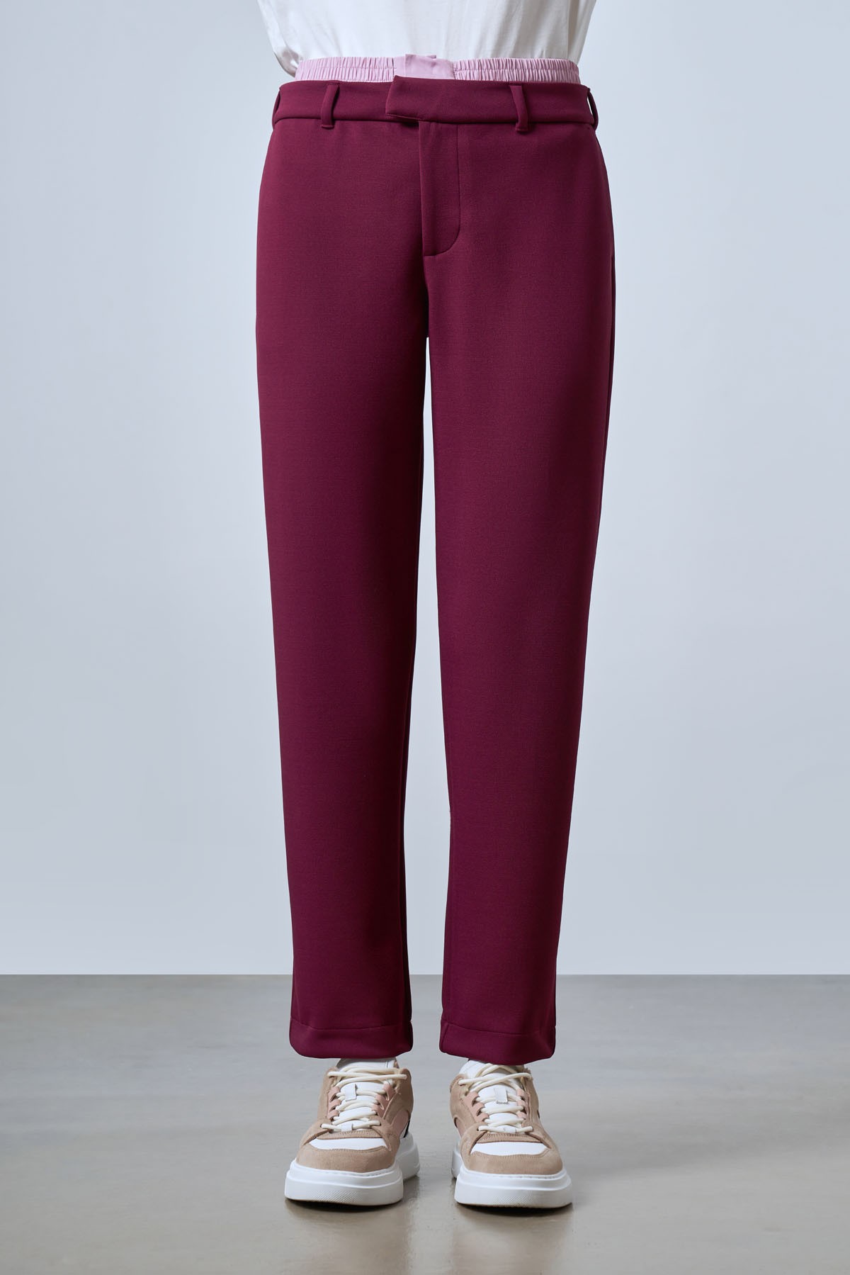 Women's Straight-Leg Pants with Elastic Waist - BORDO