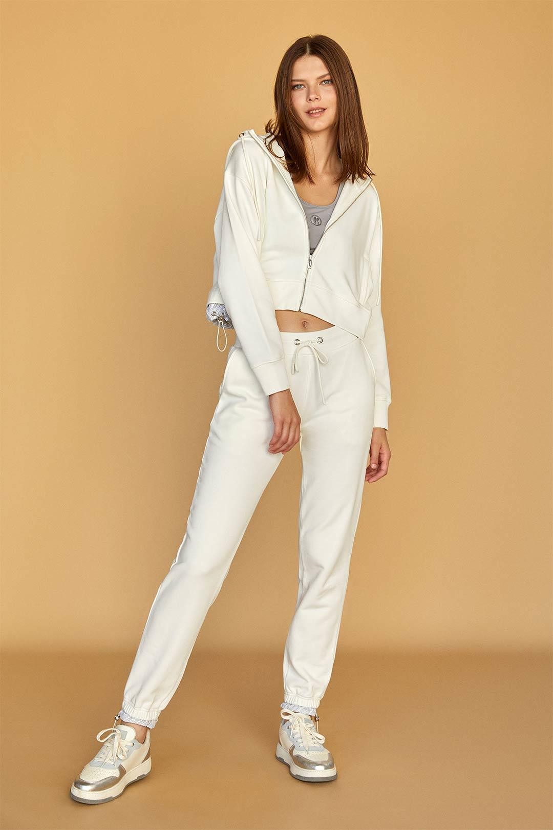 Modern Fit Sweatpants with Technical Ribbed Cuffs Details - Ecru