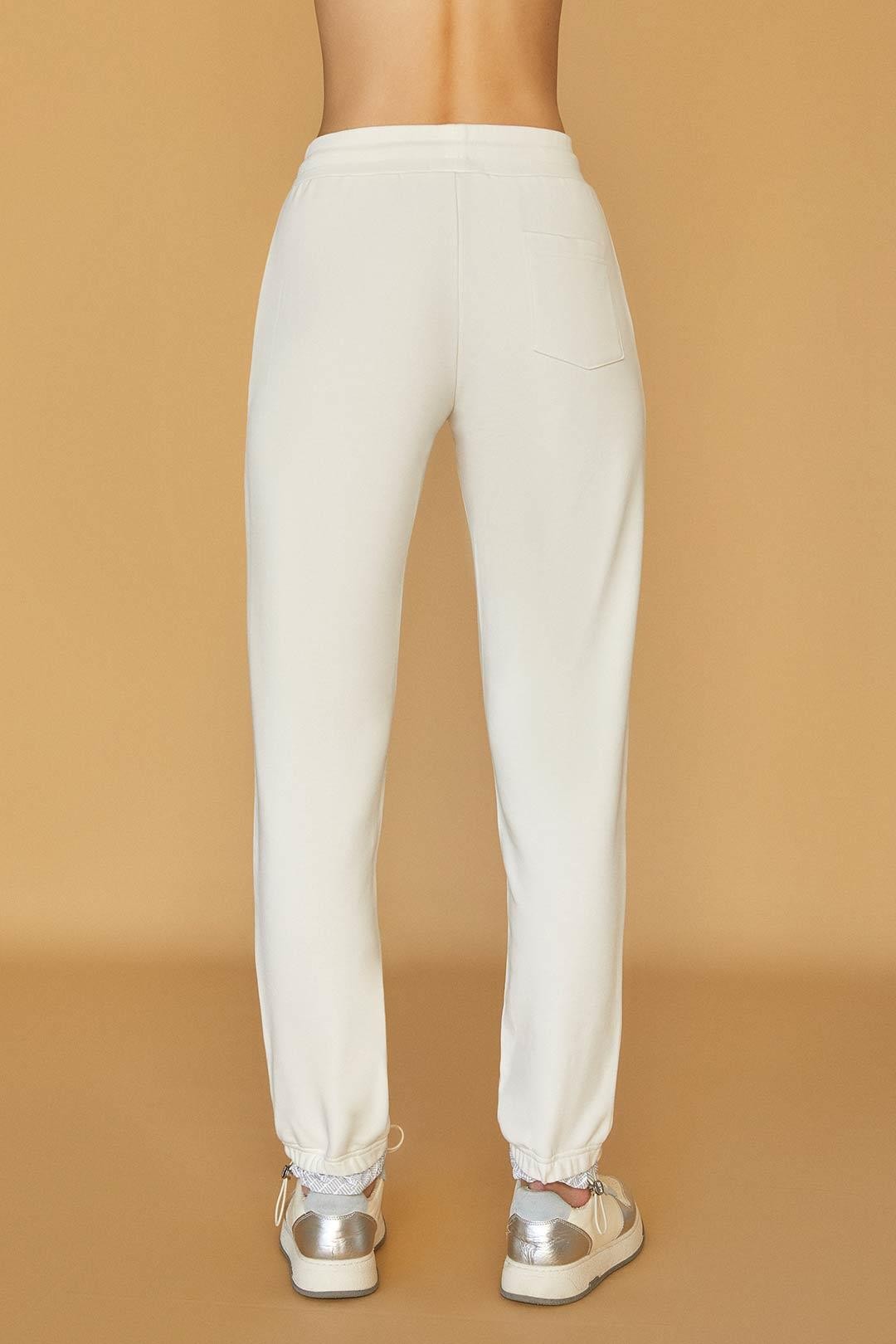 Modern Fit Sweatpants with Technical Ribbed Cuffs Details - Ecru