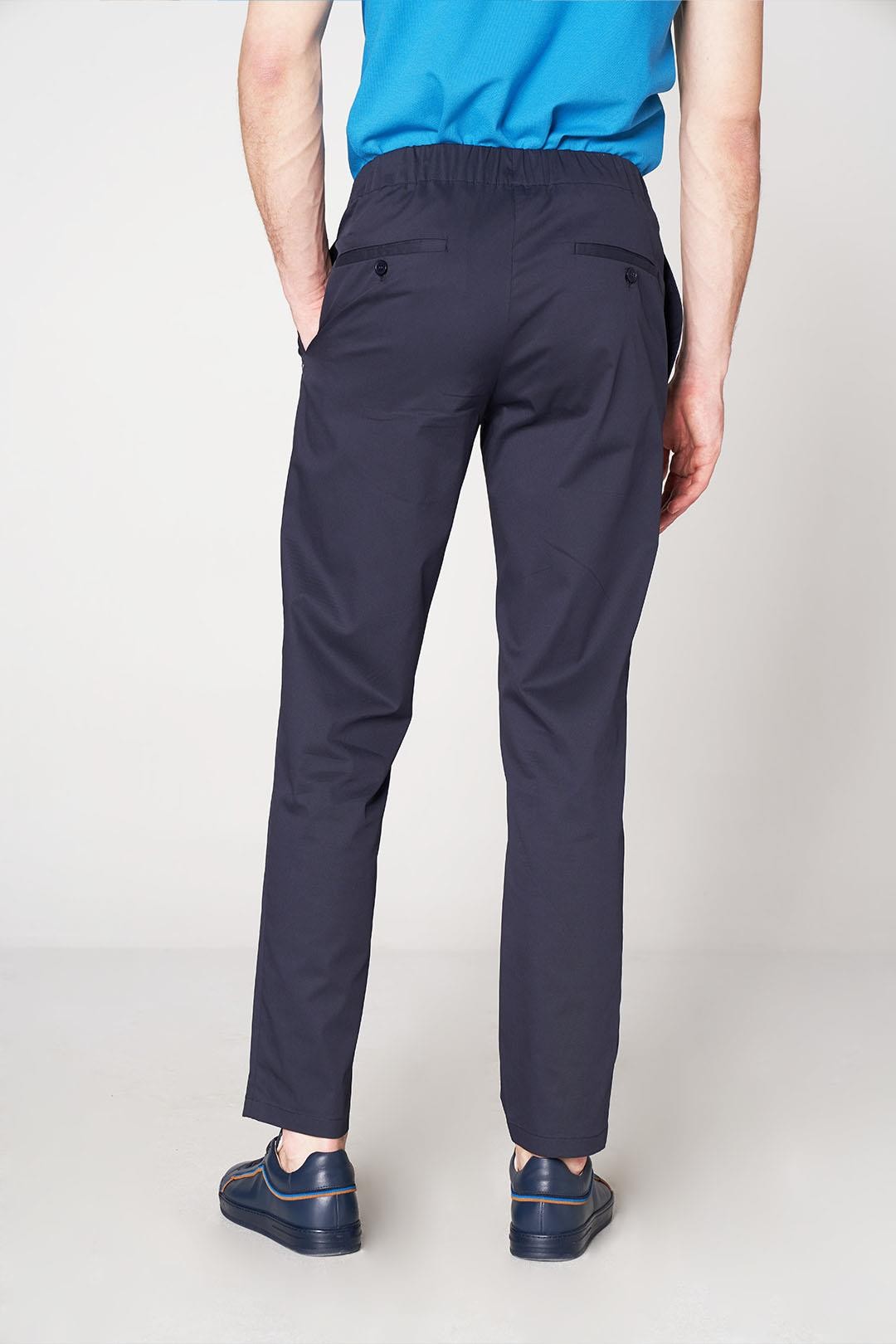 Woven Pants with Belt Monogram Detail - Navy Blue