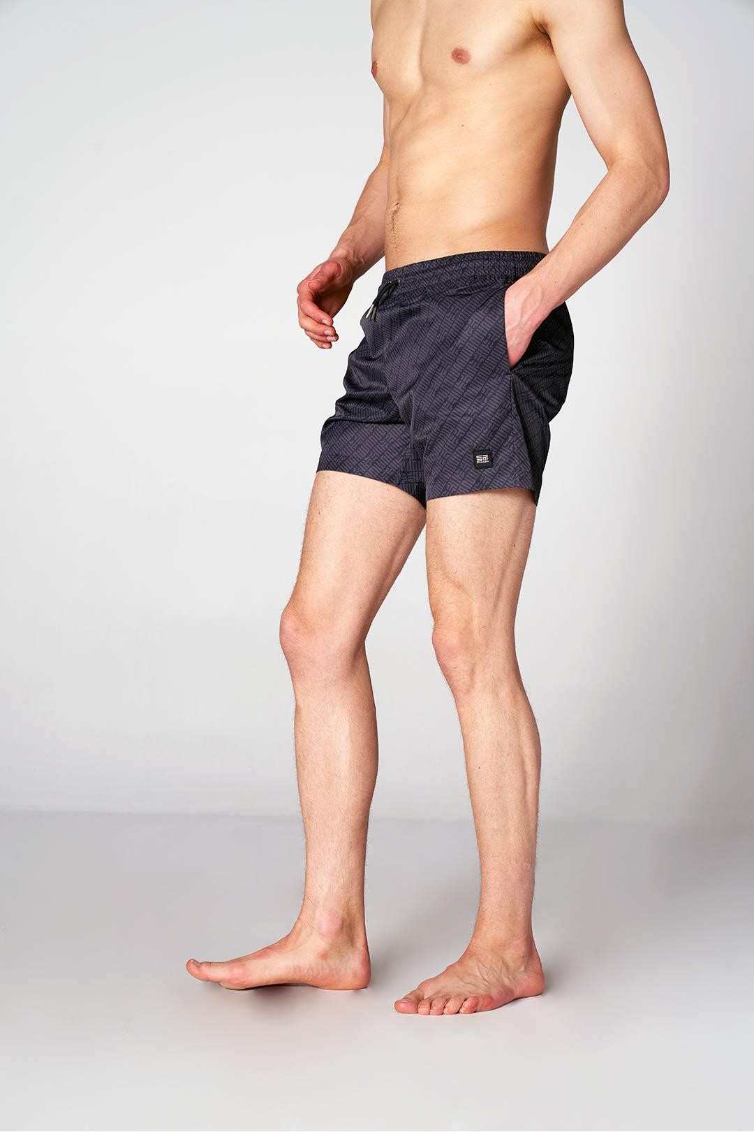 Printed Relaxed Fit Swim Shorts - Black
