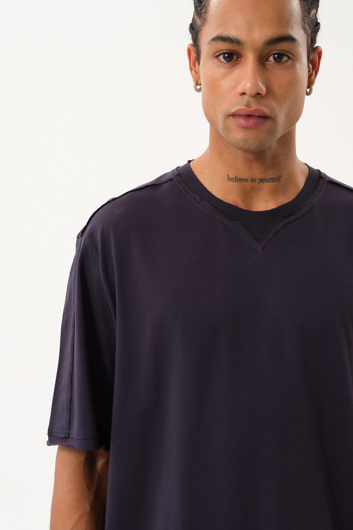 Eskitme Detaylı Erkek Oversize Bisiklet Yaka T-Shirt - Antrasit