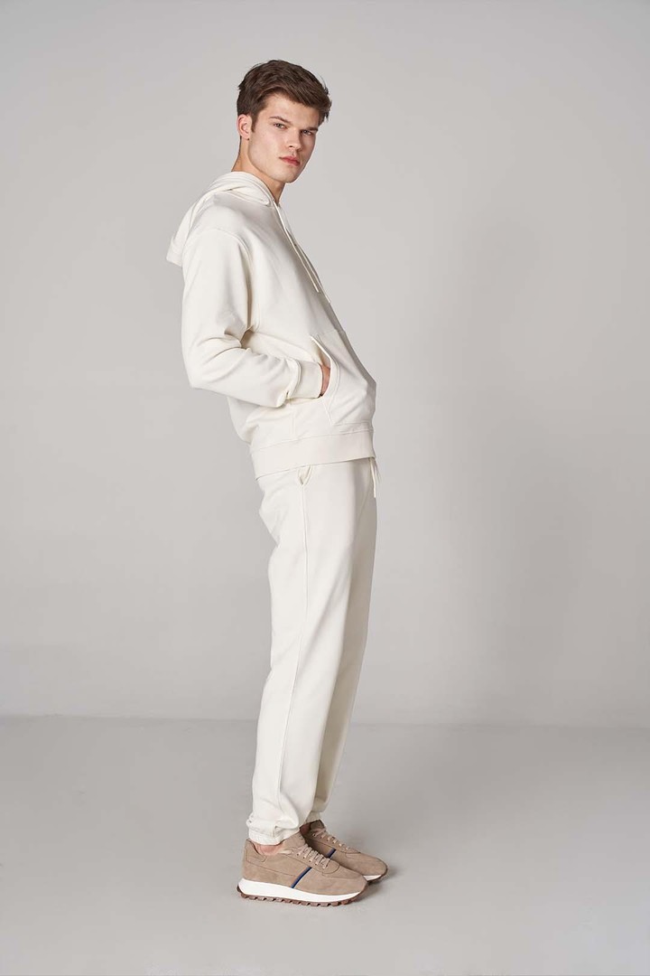 Ön Sportempt Nakış Detaylı Oversized Kapüşonlu Sweatshirt - Ekru