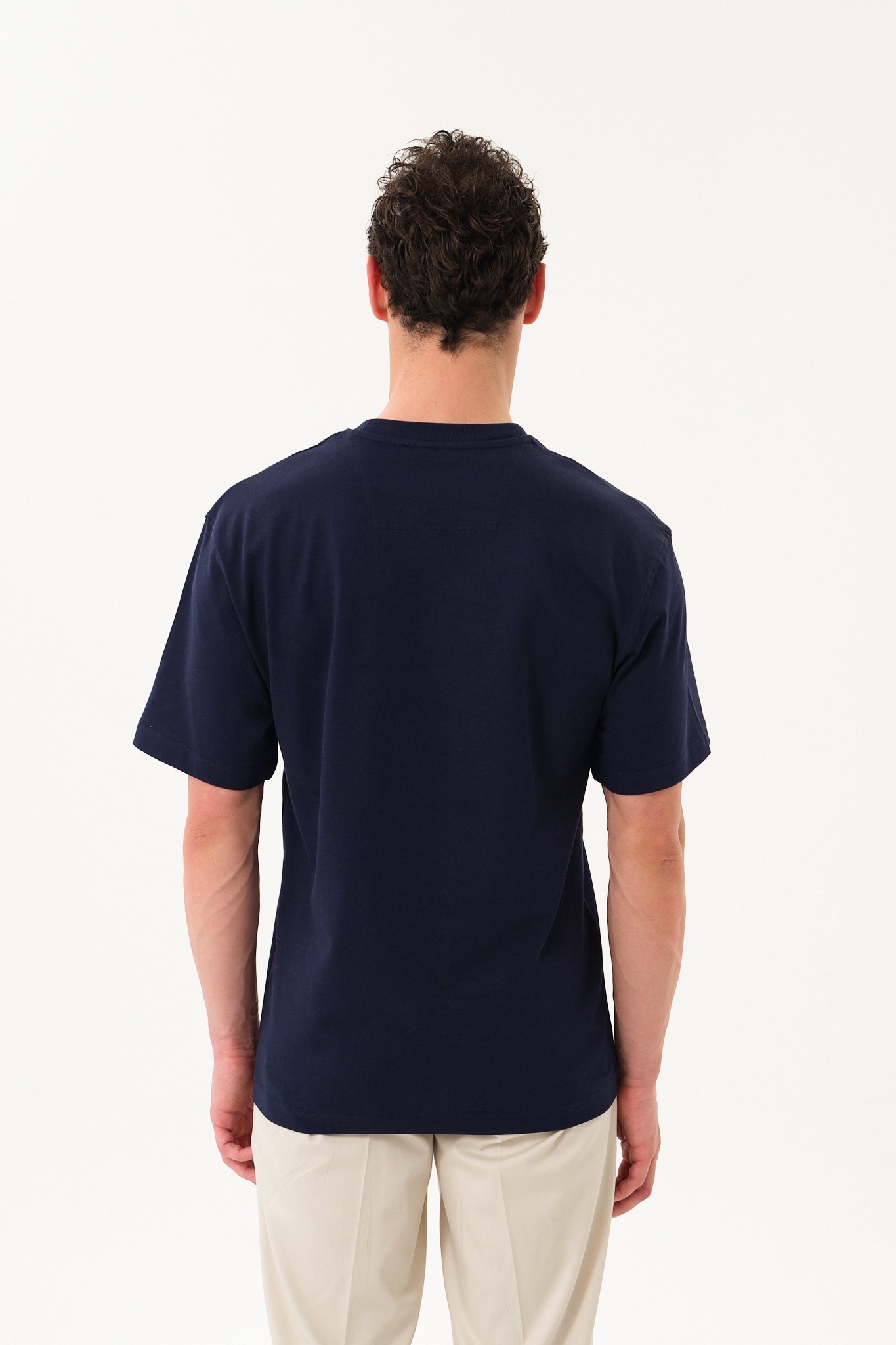 Erkek Oversize Bisiklet Yaka T-Shirt - Navy Blue
