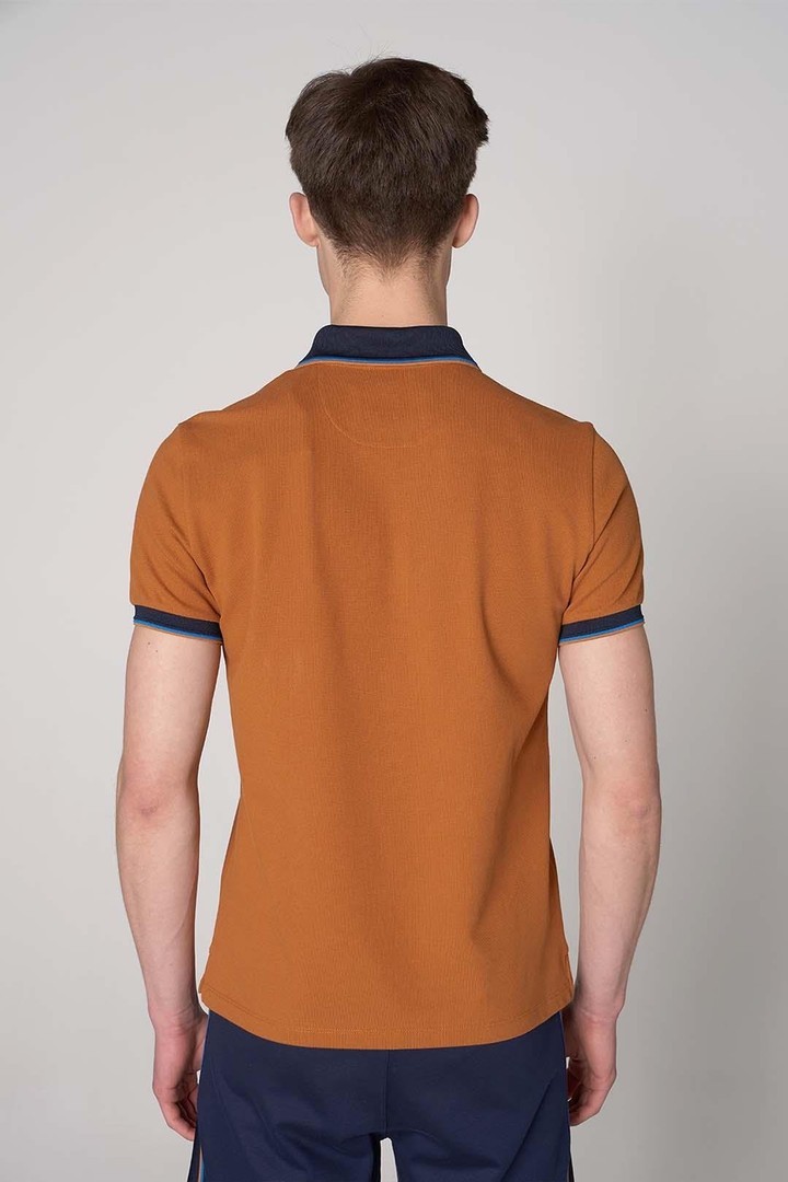 Polo Yaka Fermuarlı Erkek Pamuk T-shirt - Camel