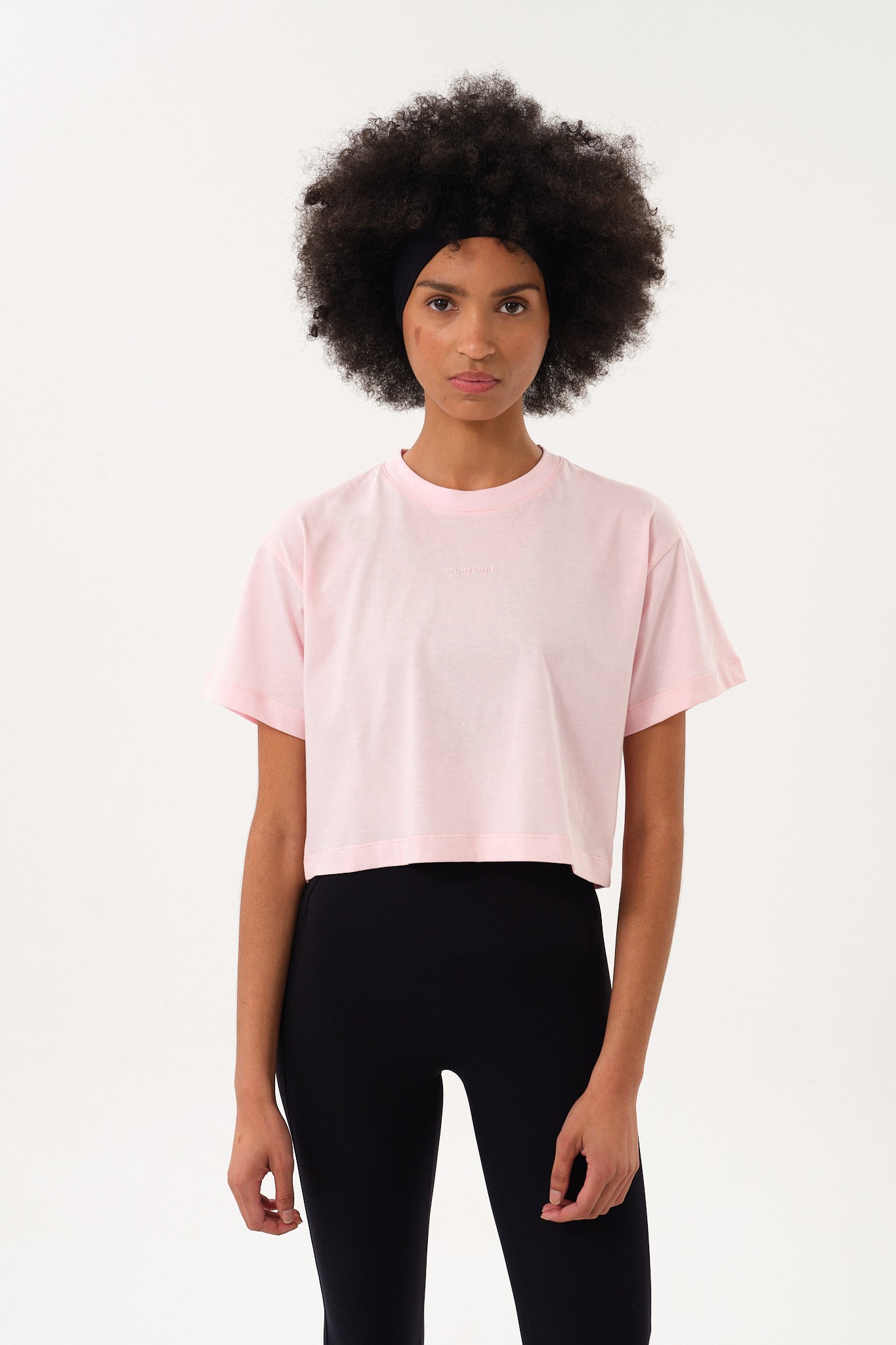 Bisiklet Yaka Kadın Crop T-Shirt - Pembe