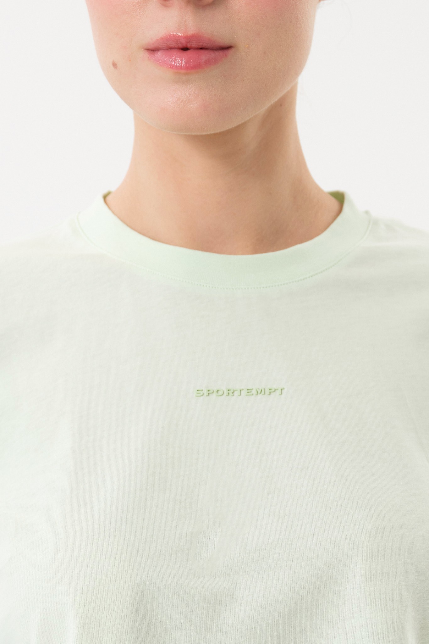 Bisiklet Yaka Kadın Crop T-Shirt - Yeşil