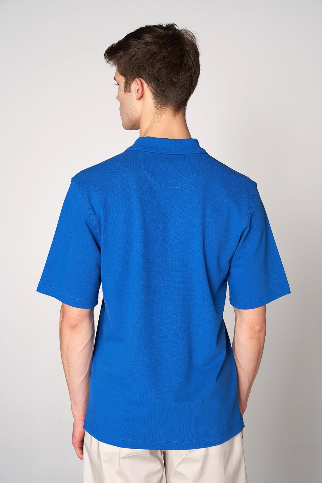 Cubic Detail Collar Oversized Polo Shirt - Dark Blue