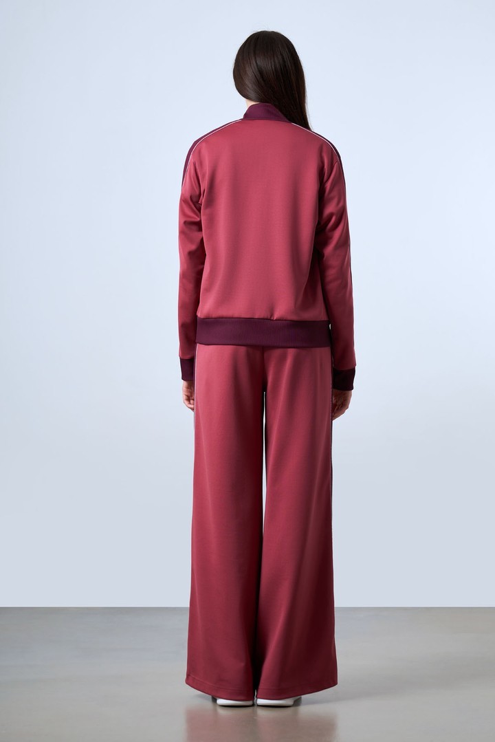 Women's Stand Collar Cardigan with Knit Stripe Details