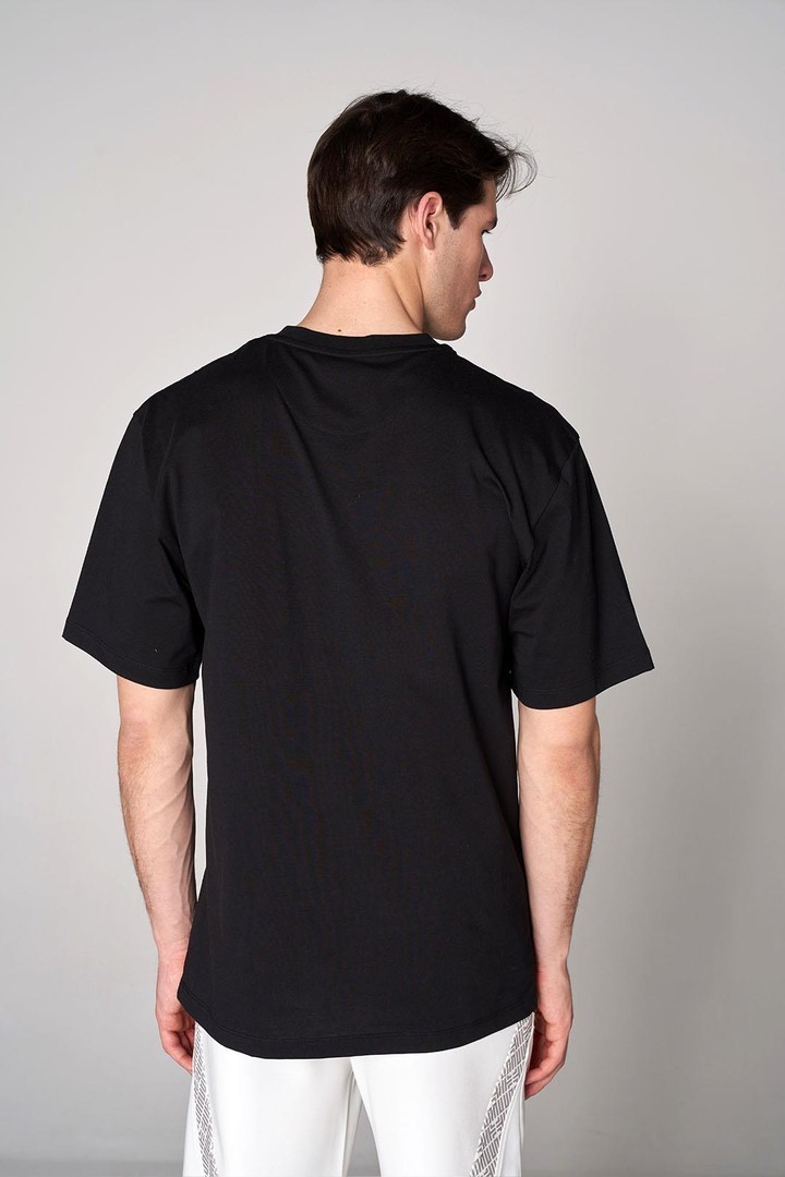 Parlak Baskı Detaylı Oversized Tişört - Siyah