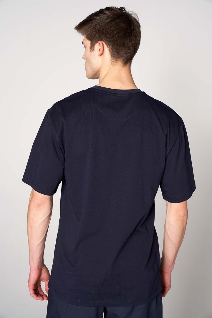 Ön Sportempt Nakış Detaylı Oversized Tişört - Lacivert