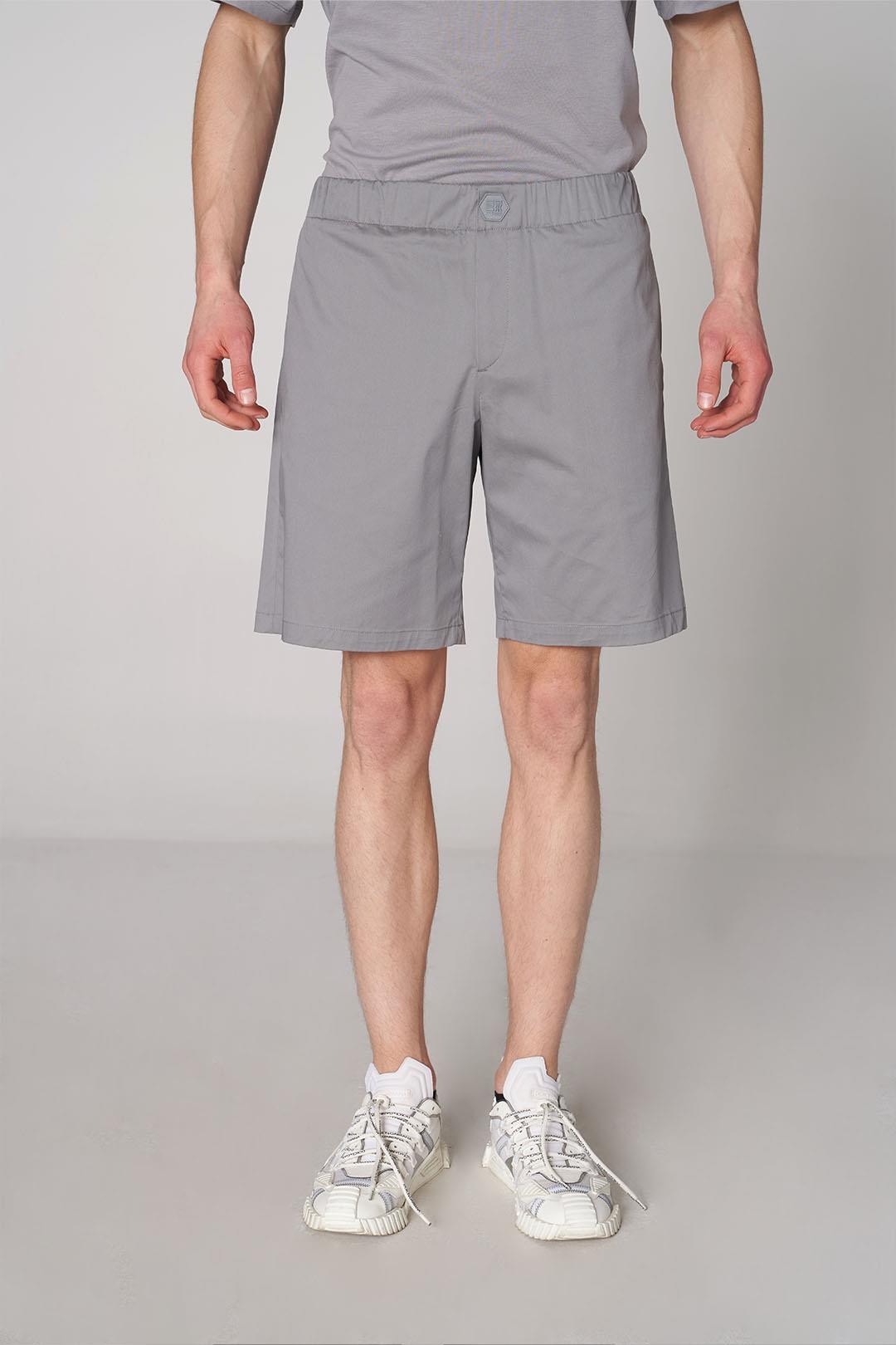 Woven Shorts with Belt Monogram Detail - Gray