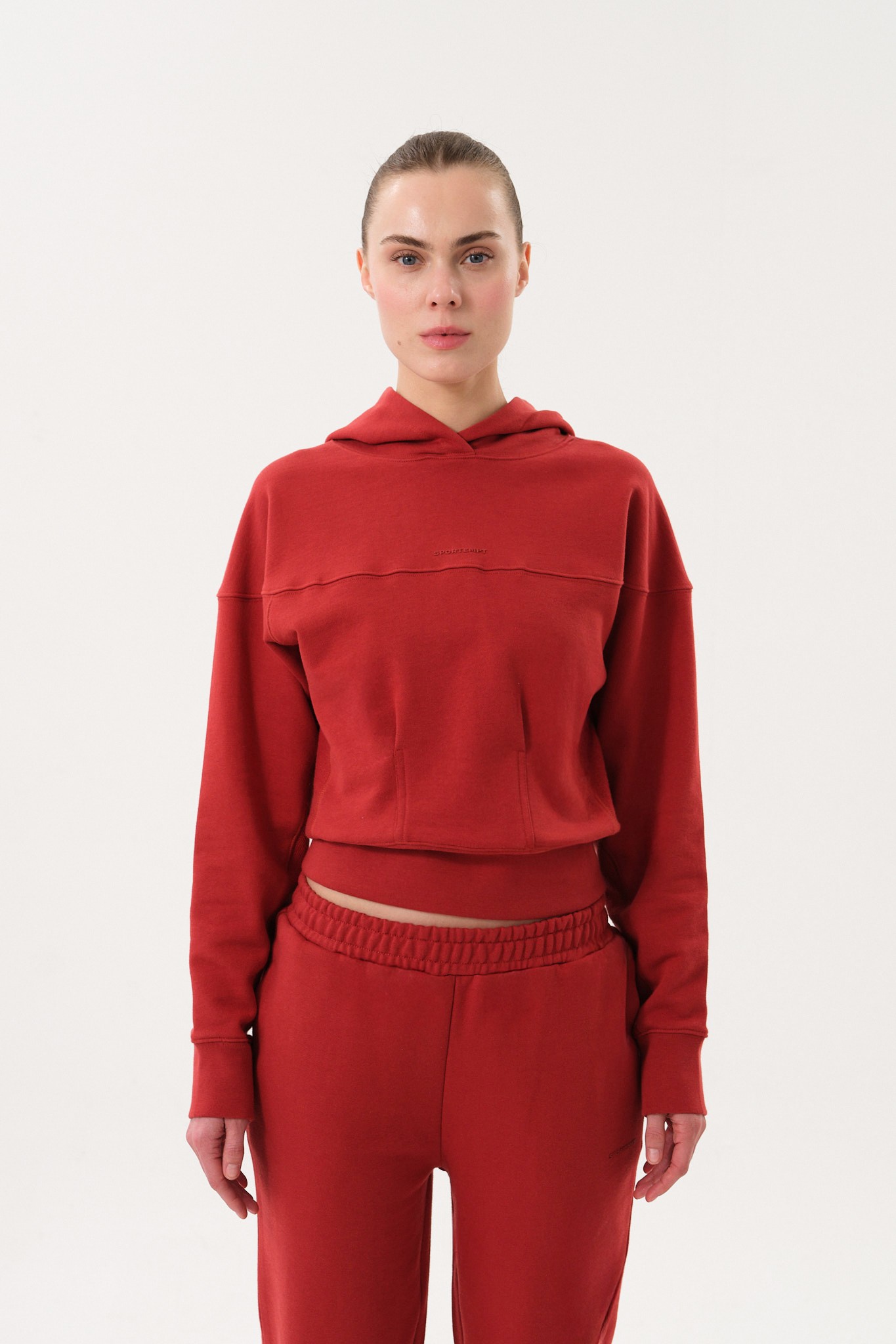 Crop Kadın Hoodie - Kiremit