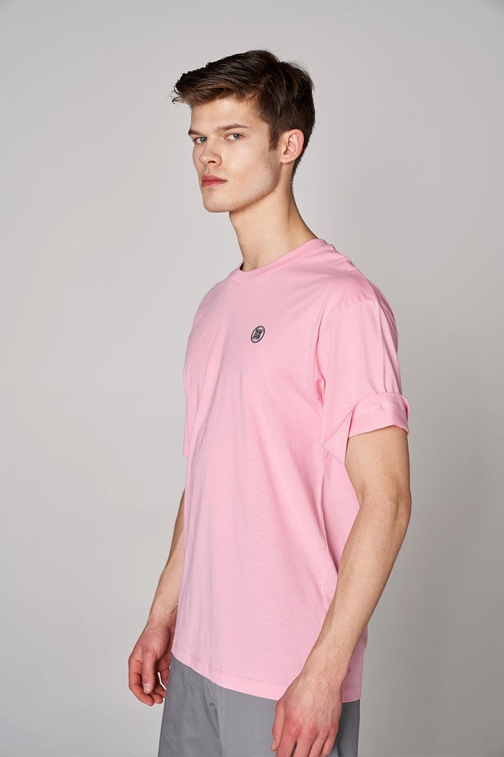 Parlak Baskı Detaylı Oversized Tişört - Pembe