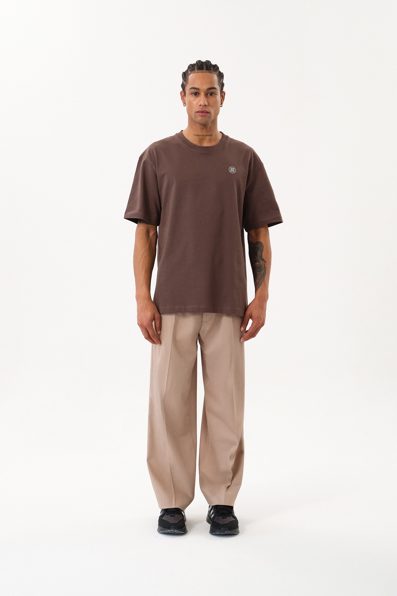 Erkek Oversize Bisiklet Yaka T-Shirt - Brown