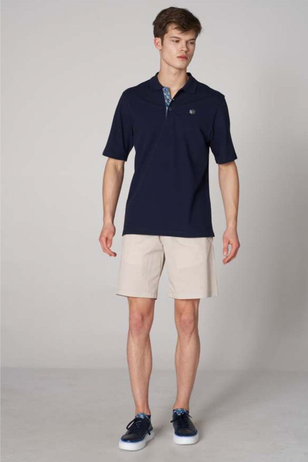 Woven Shorts with Belt Monogram Detail - Beige